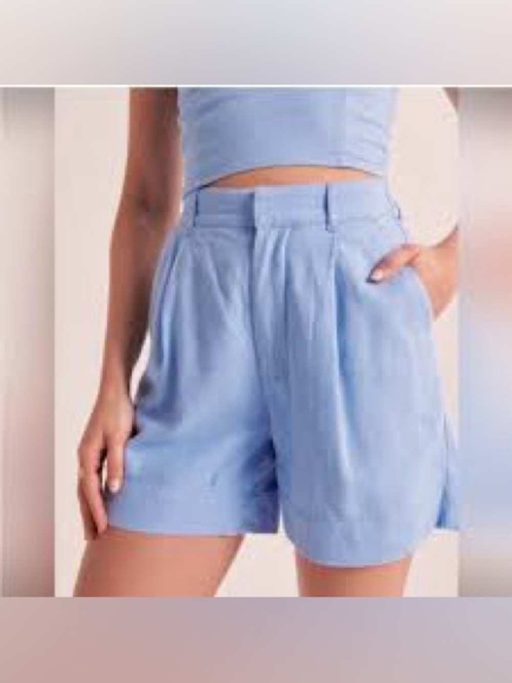 Abercrombie & Fitch Light Blue High-Waist Pleated Bermuda Shorts